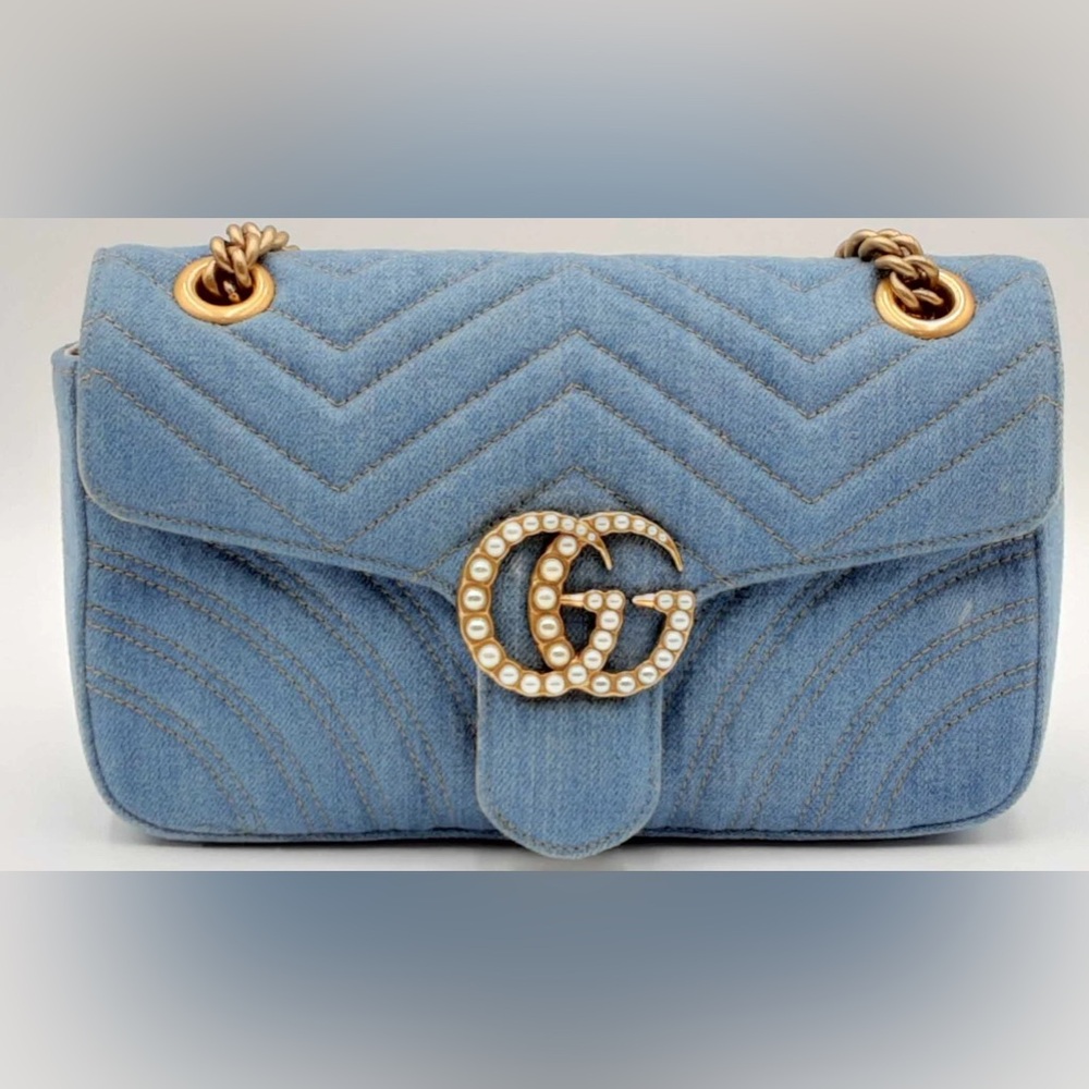 Gucci Gg Marmont Matelasse Pearly Denim Shoulder Bag Ebexzdu